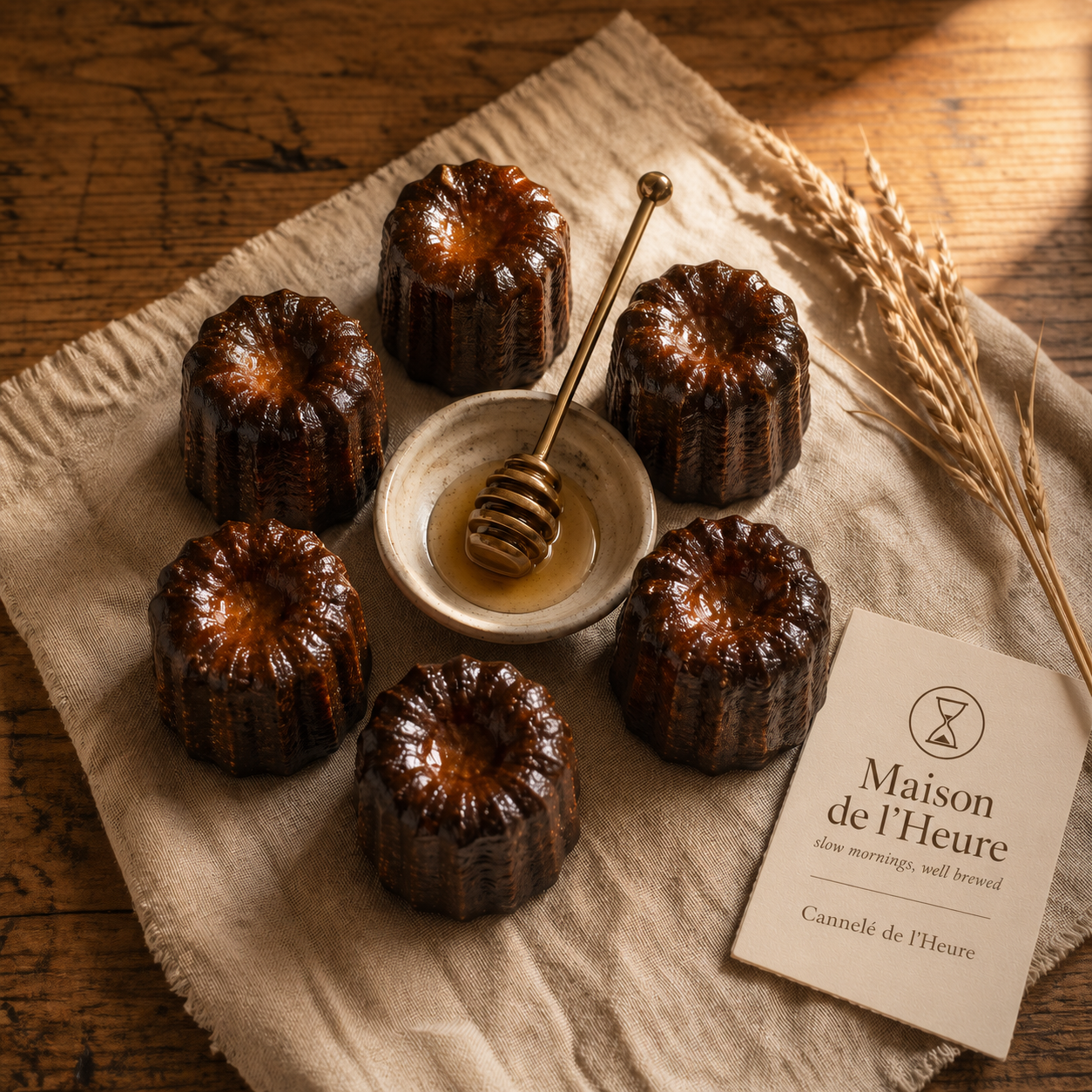 Cannelé de l'Heure — the signature pastry with brand seal